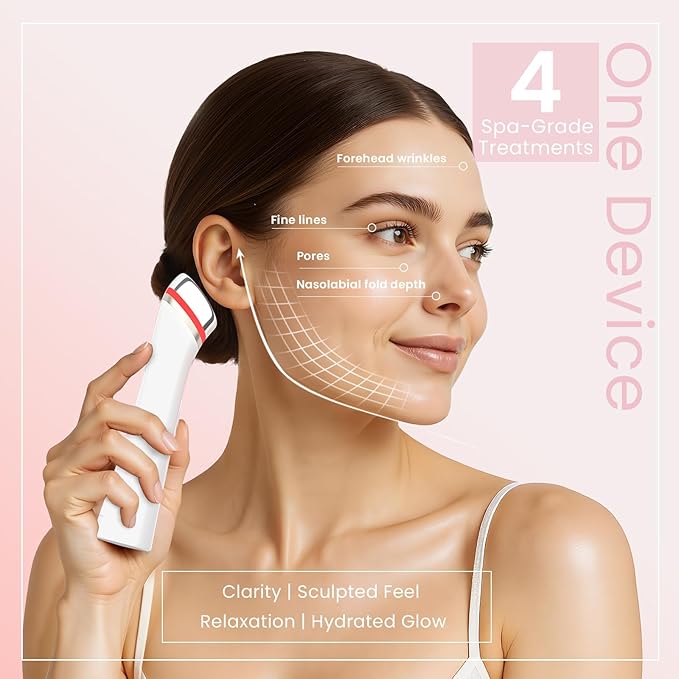 Face Lift Device – 8 in 1 Skin Tightening and Lifting, LED Light Therapy for Wrinkles, Korean Skin Care, Spa-Grade Facial Massager Lifting & Firming Beauty Massager (White)