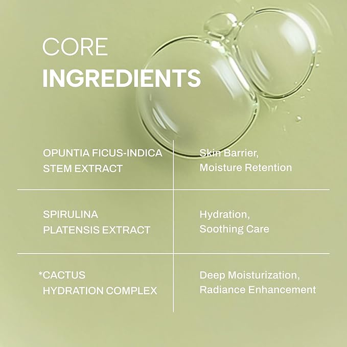 Whamisa Organic Cactus Bouncy Serum, 48 hrs Inner Skin Moisture, 72 hrs Hydrating and Moisturizing, Fermented Ingredient Formula, Facial Ampoule, Korean Skin Care (52ml)