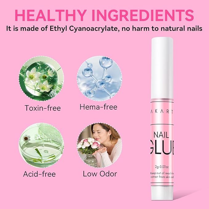 Makartt Super Strong Nail Glue for Press On Nails- Acrylic Nails Nail Tips Glue for Stick On Nails Long Lasting for Fake Nails Broken Nails Repair Professional Nail Adhesive 0.07oz 5Pcs, Hema Free