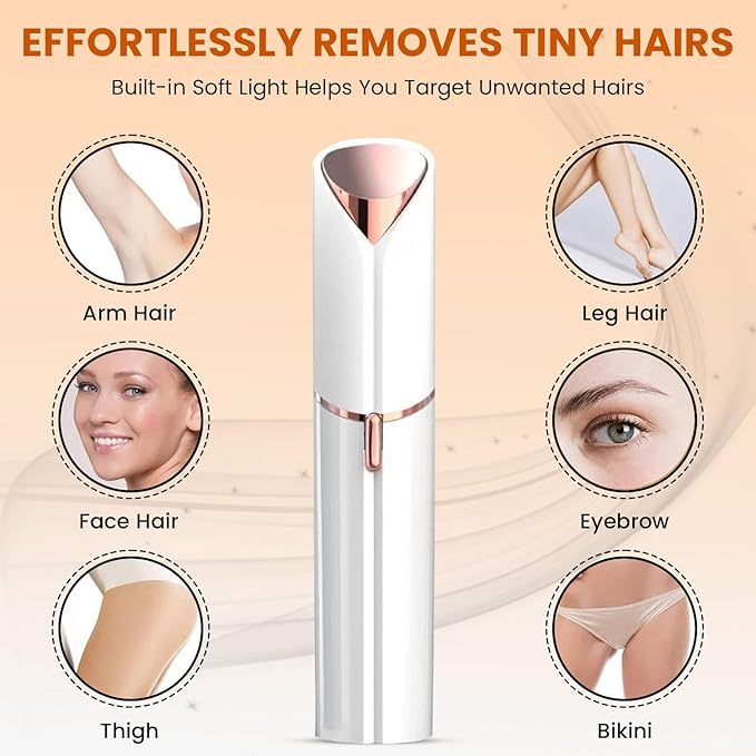 Facial Hair Remover for Women – Electric Face Razor with Light, Hair Removal for Upper Lip, Chin & Cheeks – Color White