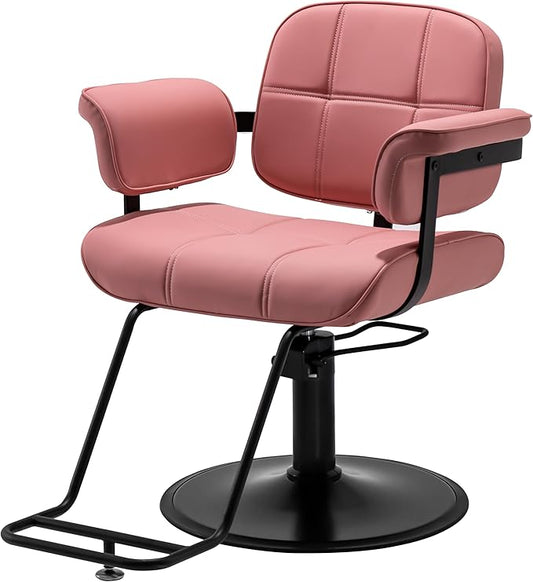 Barber Salon Chair, Extra Wide Hair Styling Chair with Heavy Duty Hydraulic Pump, 360° Swivel Height Adjustable Braiding Design, Luxury Beauty Salon and Barbershop Equipment, Pink