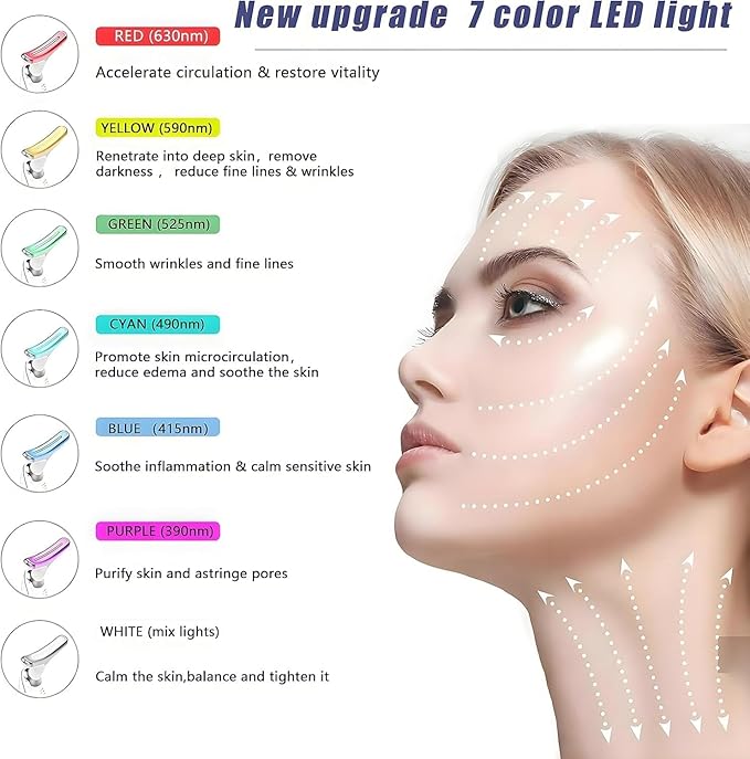 7-Color LED Facial Massager for Skin Care – Portable Multifunctional Face Massager Tool with Heat & Vibration, Anti-Aging & Wrinkle Reduction, Glossy White