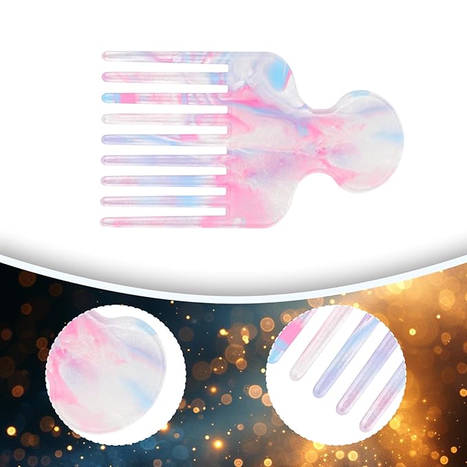 Wide Tooth Hair Pick Comb for Curls, 12cm/4.72in Detangling Lifting Comb Long Tooth Afro Pick Hair Styling Tool for Women Men Barber Supplies (Pink Blue)