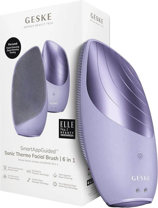 GESKE SmartAppGuided Sonic Thermo Facial Brush | 6 in 1 | Skin Cleansing | Cleansing Brush with Thermal Function | Electric Facial Massager