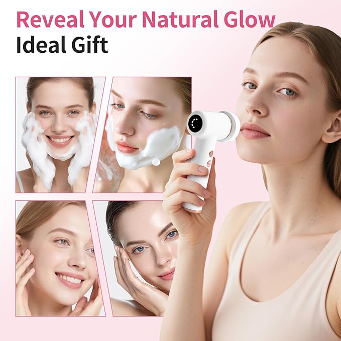 4 in 1 Facial Cleansing Brush, Multi Function Electrical Face Wash, Brush IPX6 Waterproof Portable Face Scrubber, 5 Speed Adjustable, 2 Rotation Directions Adjustable, Gift for Women Men (White)