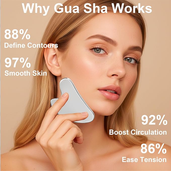 Stainless Steel Gua Sha Tool & Lymphatic Drainage Face Brush Set, TWPER Facial Massage Kit for Jawline Sculpting Puffiness Lifting Relaxation, Contour Face Brush with Storage Case