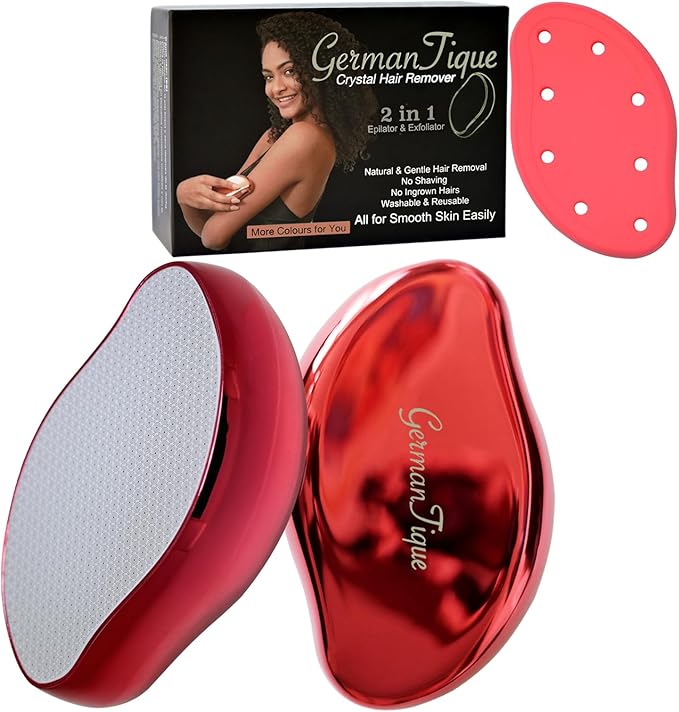 Crystal Hair Eraser,Natural Crystal Hair Remover,Reusable Painless Nano Glass Hair Removal Device Without Shaver,Gentle Crystal Epilator and Exfoliator for Soft Silky Skin(Red)