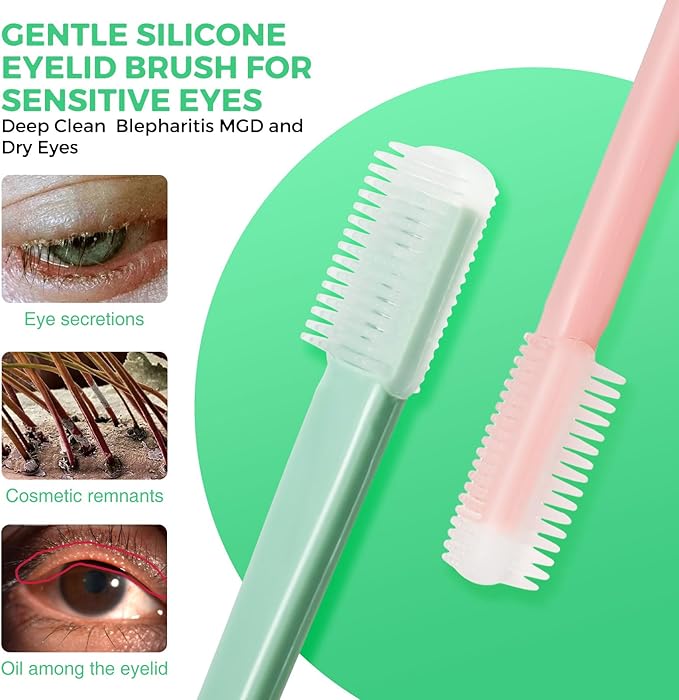 Soft Silicone Eyelid Brush for Sensitive Eyes,Gentle Eyelid Cleanser for Blepharitis,MGD,Dry Eyes Relief,Lid Scrubber for Removes Dirt & Oil,Reusable Eye Cleaning Tool (10pcs)
