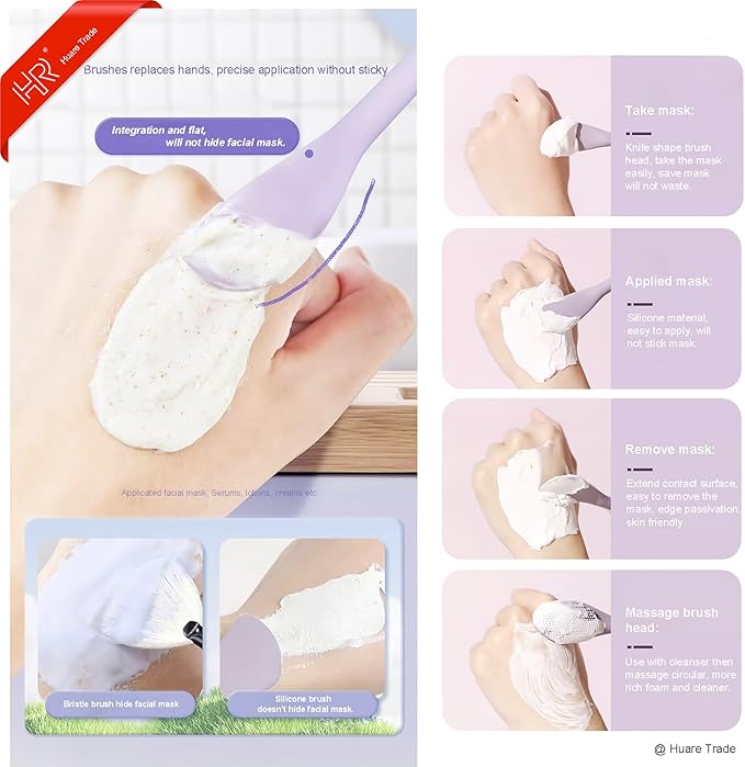 Silicone Face Mask Applicator 3 Packs, Huare Technology Facial Mask Brushes for Mud,Clay,Charcoal Mixed Mask,Soft Makeup Beauty Brush Tools for Apply Cream,Lotion (Pink+Purple+Gray)