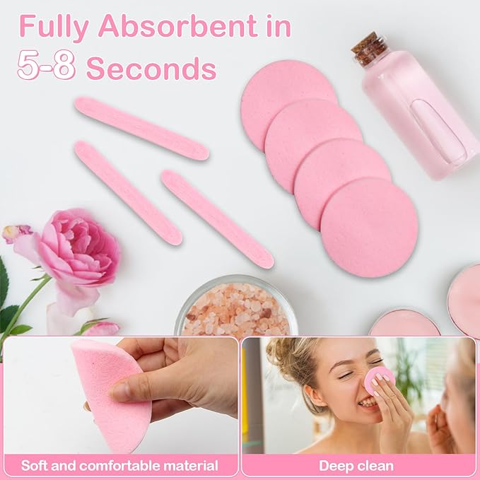 84 Pcs Facial Sponge Compressed, Luxiv Face Cleansing Sponge for Estheticians Compressed Makeup Sponge Round Wash Face Sponges for Women Compress Exfoliating Removal Sponge (Pink)