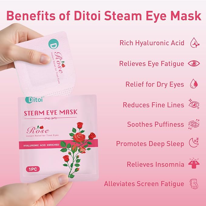 Ditoi Steam Eye Mask, Heated Eye Mask for Sleep,Warm Compress with Hyaluronic Acid,Moist Heat for Dry Eye Relief,Spa,Stye Eye Treatment,Travel Essentials & Relaxation Gifts,Rose 20 Packs