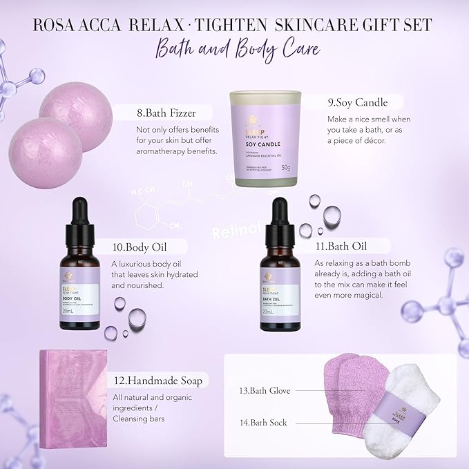 Skin Care Set for Women, 28Pcs Skin Care Kit includes Face Cream, Essential Oil, Scented Candle, Lavender Scented, Spa Birthday Gifts for Women, Mother's Day Gift