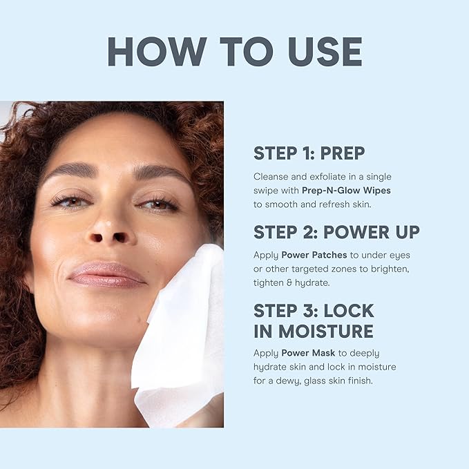 NuFACE Ultimate Glow Skincare Kit - Limited Edition Holiday Gift Set with Hydrogel Power Mask, Under Eye Patches, Prep-N-Glow Facial Wipes & Luxe Bag - Hydrating Skincare to Prep for Microcurrent, 4ct