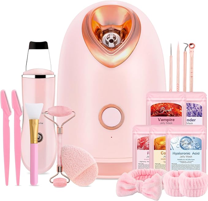 Facial Steamer Spa Kit, Skin Scrubber, Nano Ionic Face Steamer for Deep Cleaning Unclogs Pores, Warm Mist Humidifier Steamer for Face Home Sauna SPA