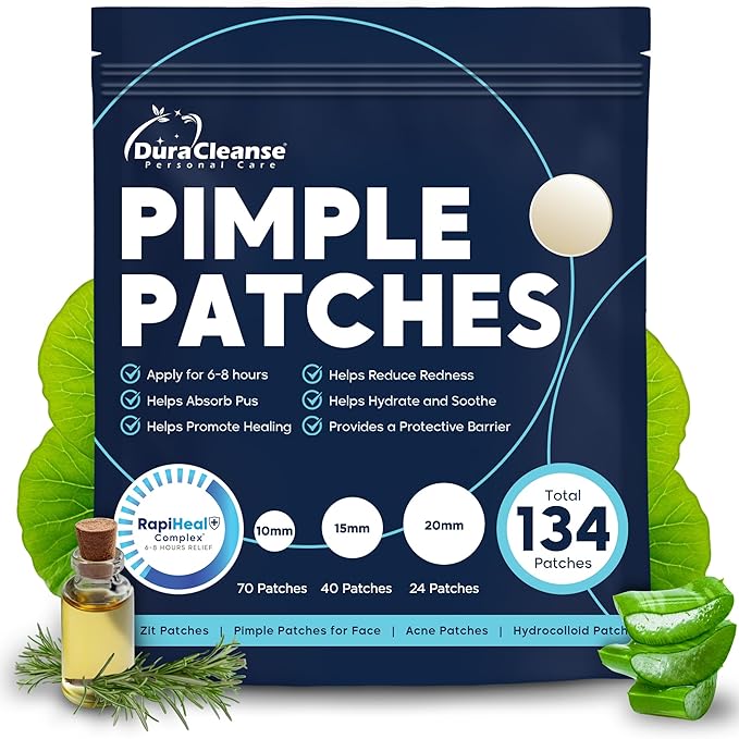 Pimple Patches for Face - 134 Count Hydrocolloid Acne Patches - Zit, Blemish, Cystic Acne Dots & Dark Spot Treatment - Invisible Clear Pimple Patch Stickers for Forehead, Chin, Nose, 3 Sizes (S, M, L)