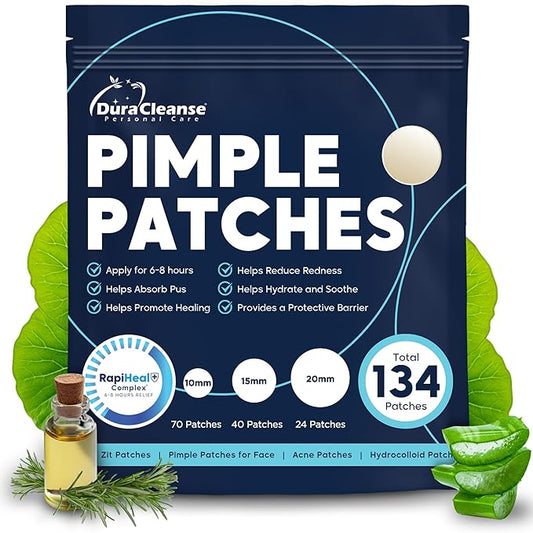 Pimple Patches for Face - 134 Count Hydrocolloid Acne Patches - Zit, Blemish, Cystic Acne Dots & Dark Spot Treatment - Invisible Clear Pimple Patch Stickers for Forehead, Chin, Nose, 3 Sizes (S, M, L)