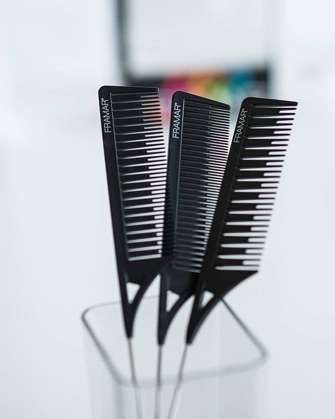 FRAMAR Dreamweaver Highlight Comb Set - Professional Highlighting Comb With Parting Tip, Foiling Combs For Highlighting, Highlight Combs For Highlighting – 3 Pack Black