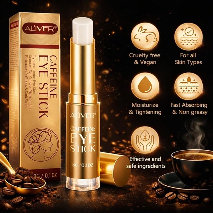 Caffeine Eye Stick Balm, Under-Eye Moisturizing Balm with Coffee Oil & Hyaluronic Acid, Solid Cream for Puffiness Look & Dry Skin, Daily Skincare for Men & Women