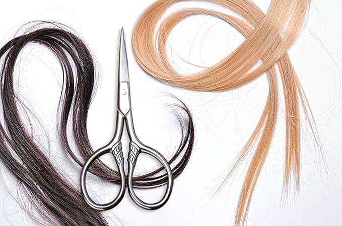 Small Precision Scissors, 3.5inch Stainless Steel Multi-Purpose Vintage Beauty Grooming Kit for Facial Hair, Eyebrow, Eyelash, Beard, Moustache with PU Sheath