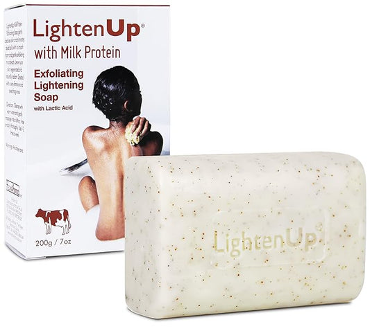 Lighten-Up Lactic Acid Exfoliating Soap, 7.7 oz / 200 g, Brightening Bar, AHA Soaps for Knees, Body, Armpits, with Shea Butter, Apricot, Milk Protein