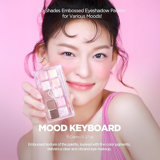 lilybyred Mood Keyboard | 10-Shade Korean Eyeshadow Palette, Highly Pigmented, Matte, Shimmer & Jelly Glitter, Smooth. Blendable, Long-Lasting, Dome-Shaped Design, 0.37 oz. (05 Warm Membership)
