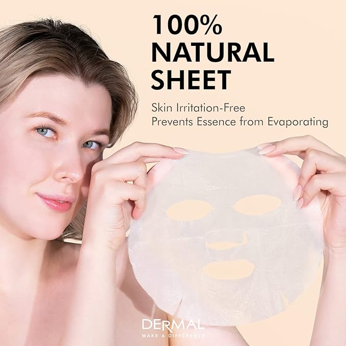 DERMAL Korean Collagen Face Mask 32 Combo Pack A+B Set – Hydrating & Soothing Sheet Mask with Panthenol, Hypoallergenic Calming Moisture Care for All Skin Types