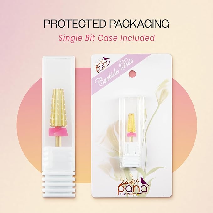 PANA 3/32" Shank 5-in-1 Nail Carbide Bit - (Triple Coarse - 3X Coarse Grit, Gold) - Two Way Rotate use for Both Left and Right Handed Fast remove Acrylic or Hard Gel Machine