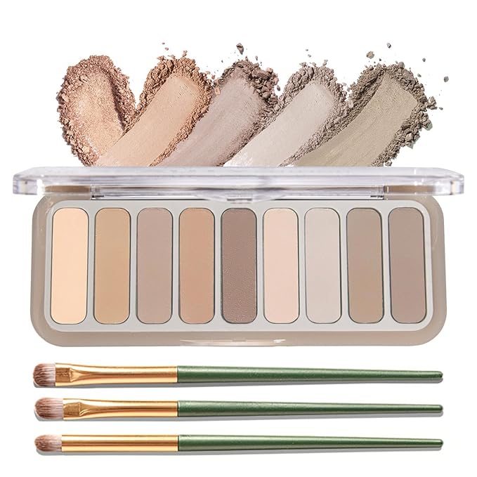 9 Colors Matte Eyeshadow Palette, High Pigmented Natural Nude Eye Shadow Makeup Palette Ultra-Blendable, Long Lasting Eyeshadow Pallete with 3 Eyeshadow Brush for Women