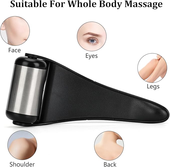 Stainless Steel Ice Roller for Face & Eye, Puffiness Migraine Pain Relief, Face Massager Jade Face Roller Skin Care Tools Self Care Gift Manual for Men Women