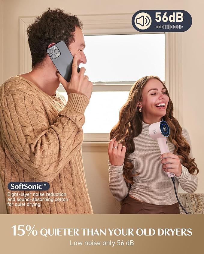 Fanttik Solo SonicDry H10 APEX 80% Faster Drying with 110,000 RPM Brushless Motor Hair Dryer, 56dB Low-Noise, 0.74lb Ultra-Light Blow Dryer, Ionic Tech for Travel, Home, Salon - Pink