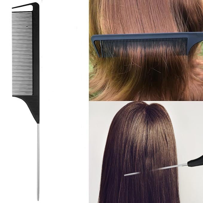 5Pcs Slick Back Brush Set with Topsy Tail Tool, Teasing Bristle, Rat Comb for Women & Girls Hair Styling, Flyaways Control and Edge Combing - BIACK