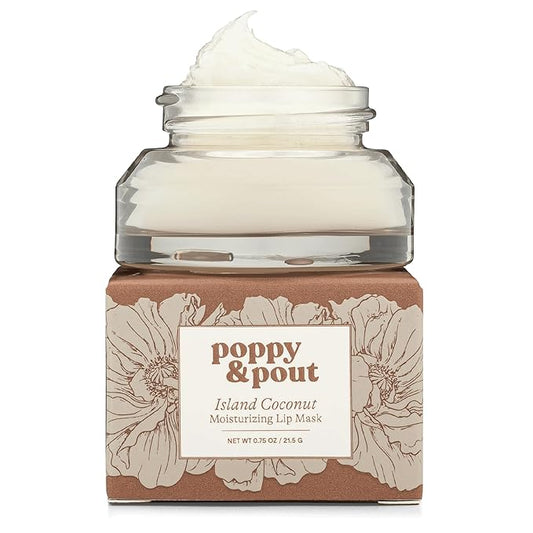 Poppy & Pout Island Coconut Overnight Lip Mask – Natural Lip Care with Shea Butter & Beeswax – Cruelty Free, Recyclable Glass Jar (0.65 oz)