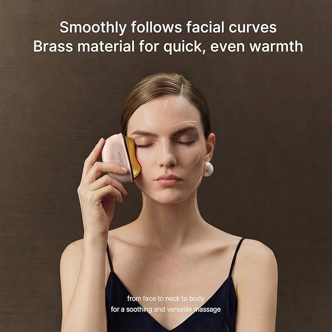 Red Light for Face & Neck Massager Facial Care Device – Electric Gua Sha Brass Tool with Heat & Vibration for Firming, Sculpting & Skincare, Pink