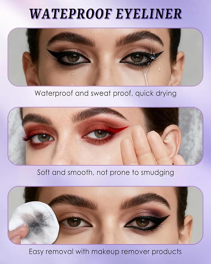 Liquid Eyeliner Pen, Black Waterproof Long Lasting Colored Eye Liner Pen with Precision Tip, Matte Colorful Smudgeproof High Pigmented Eyeliner Pencil, Christmas Eye Makeup Gift for Women Girl-01