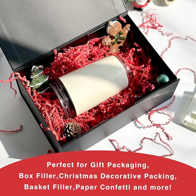 200g(7oz) Crinkle Paper Filler for Gift Baskets Gift Box Paper Shreds for Birthday, Weddings,Valentine's Day, Christmas (Red)