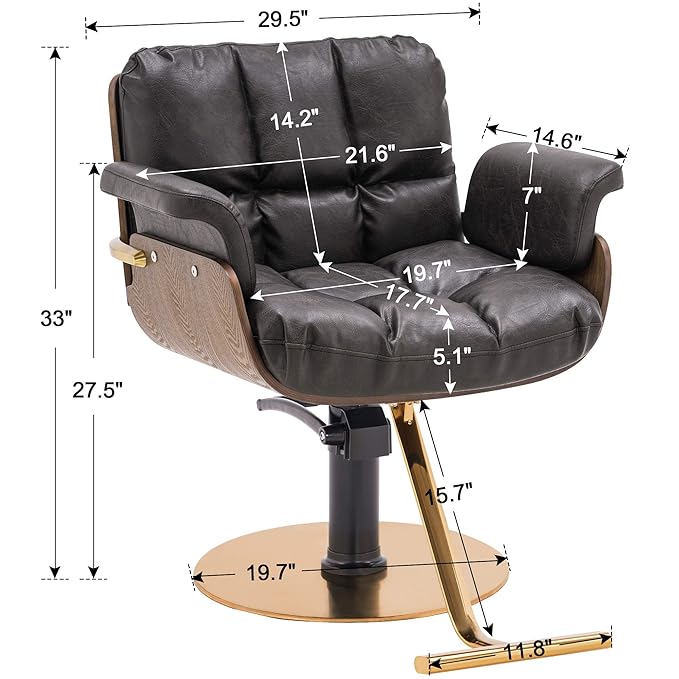 BarberPub Salon Chair Hydraulic Barber Chair Curved Wood Frame Hair Cutting Beauty Spa Salon Styling Equipment 3071 (Brown)