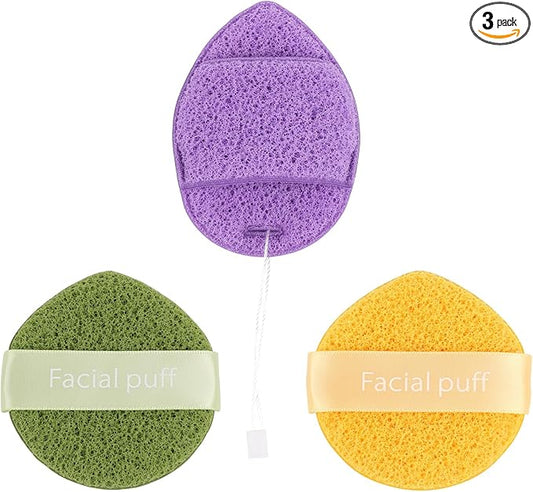 Facial Sponge, Raffaello Face Sponges for Cleansing and Exfoliating, Reusable Daily Cleansing Face Scrubber, Deep Cleanse & Dead Skin Removal 3 Pack