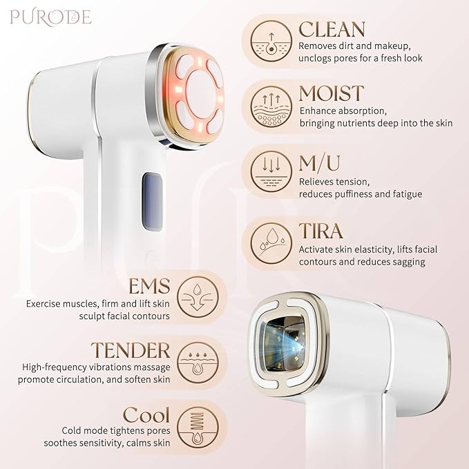 AI-Powered Custom Skincare Facial Device with Red Light Therapy for Anti-Aging, Firming, Lifting & Better Absorption, Face Massager Tool Paired with HD Camera to Detect Skin Condition