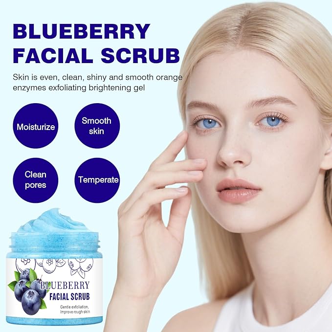 Facial Scrub, Blueberry Facial Scrub & Face Exfoliator, Facial Exfoliating Scrub Anti Aging, Oil Control, Deeping Cleansing Face Wash Cleanser Facial Scrubs for Women