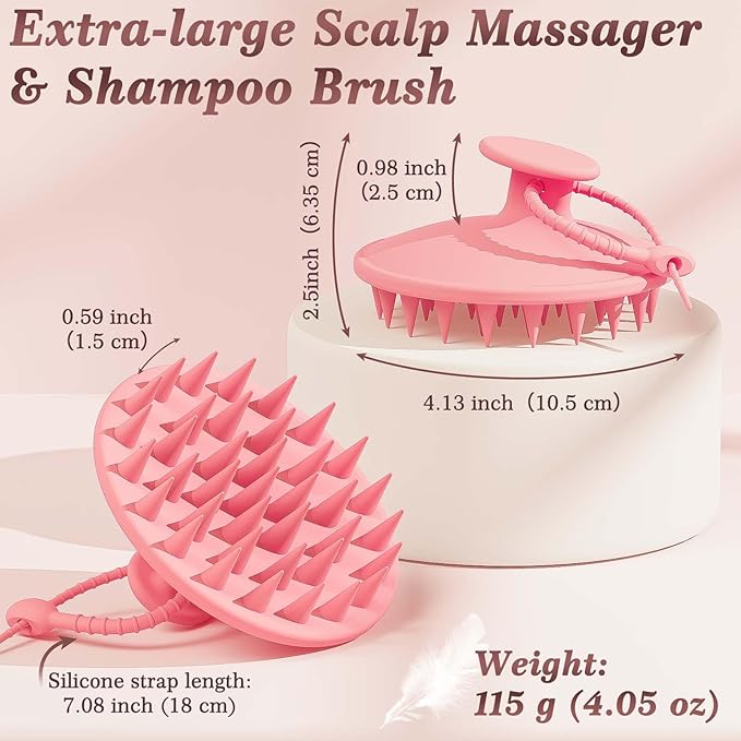 Manmihealth Silicone Back Scrubber & Soft Bath Glove, Silicone Scalp Massager Set 5 PCS, Super-Exfoliating Body Scrubber Shower Brush & Shampoo Brush Combination, with 2 Free Hooks (Style 1 Pink)