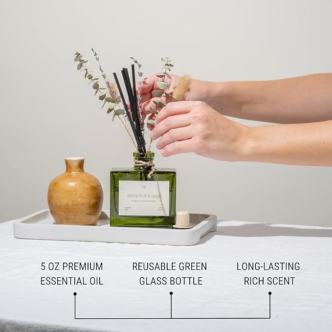 Craft & Kin Christmas Reed Diffuser with Dried Flowers | 5 oz Stone Fruit & Sage Scented Holiday Reed Diffusers for Home, Bathroom | Scent Sticks | Elegant Fragrance Home Decor for Men & Women