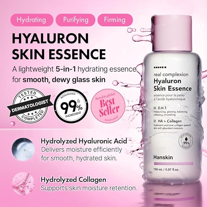 Hanskin Pink Hydration Duo – Hyaluron Skin Essence & Moisture Cream | Deep Moisture & Soothing Care for Dry, Sensitive Skin | Lightweight Glow Set for Radiant, Dewy Glass Skin | K-Beauty