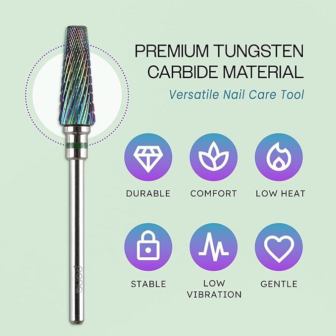 PANA 5-in-1 Pro Upgraded Multi-Function Drill Bit 3/32" Shank Size - (Rainbow, 2X Coarse to 2X Fine) - Mix Size Tungsten Drill Bit Fast Remove Acrylic Hard Gel Nail for Manicure Pedicure