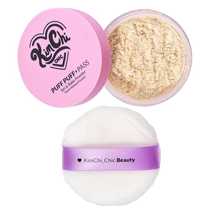 KimChiChic Beauty Puff Puff Pass Set and Bake Setting Powder for Makeup, Extra Fluffy Loose Face Powder Poof, Soft Natural Face Makeup for Uneven Skin Tone, 02 Banana