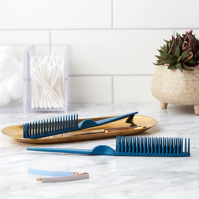 3 Row Styling Comb For Detangling, Defining And Separating Curls (Blue)