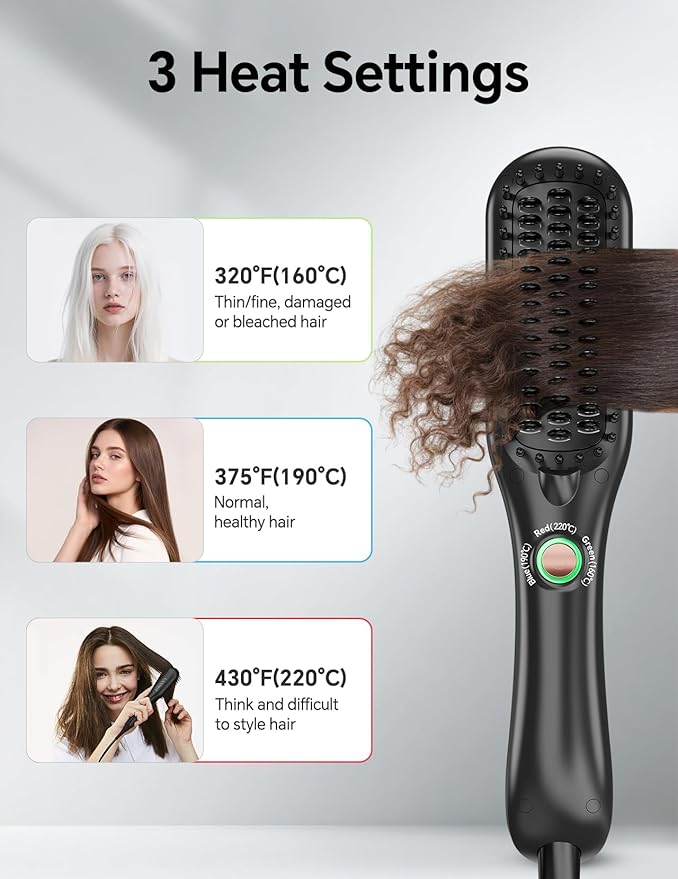 LANDOT Mini Hair Straightener Brush - Ionic Heated Straightening Brush for Frizz-Free & Smooth Styling, Compact Lightweight Dual Voltage Travel Flat Iron Comb for Medium Short Hair, Black