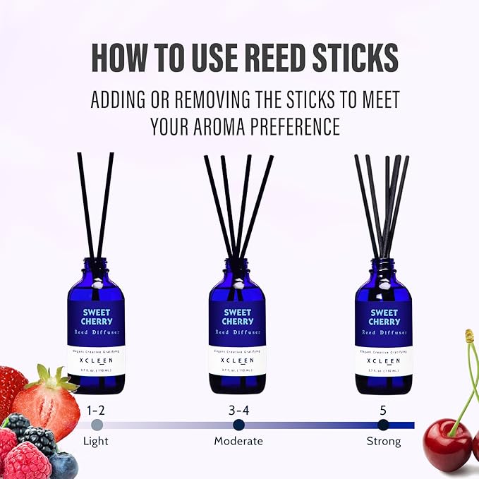 Reed Diffuser Set, Sweet Cherry Oil Diffusers with 6 Rattan Sticks, Home Fragrance Reed Diffuser for Home, Bathroom Decor