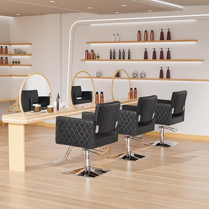 Salon Chair for Hair Stylist Wide Seat, Hydraulic Barber Chair with Aluminium Alloy Footrest, Black Hair Salon Chair Styling Heavy Duty, Beauty Spa Cosmetology Shampoo Hairdressing Equipment