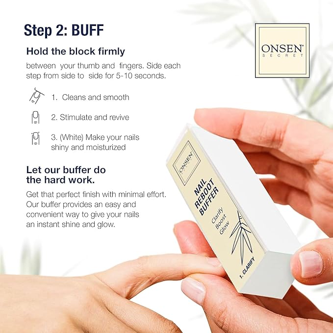 Onsen Secret Essential Nail Reboot Kit with Hand & Cuticle Rescue Cream | Buffer Block, Professional File, Replacement Pads and Repair Cream for Strong, Healthy, Shiny Natural Nails at Home