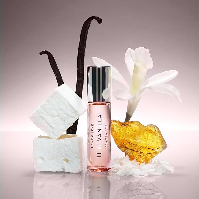 Lake & Skye 11 11 Vanilla Fragrance Oil 0.06 fl oz (2ml), Mini Perfume, Unisex Fragrance, Warm & Sweet Scent, Vanilla and Musk Notes, with Essential Oils, Long-Lasting Fragrance, Travel-Friendly